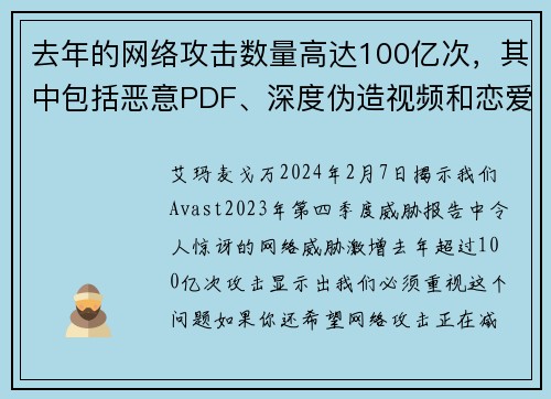 去年的网络攻击数量高达100亿次，其中包括恶意PDF、深度伪造视频和恋爱骗局等多种形式。